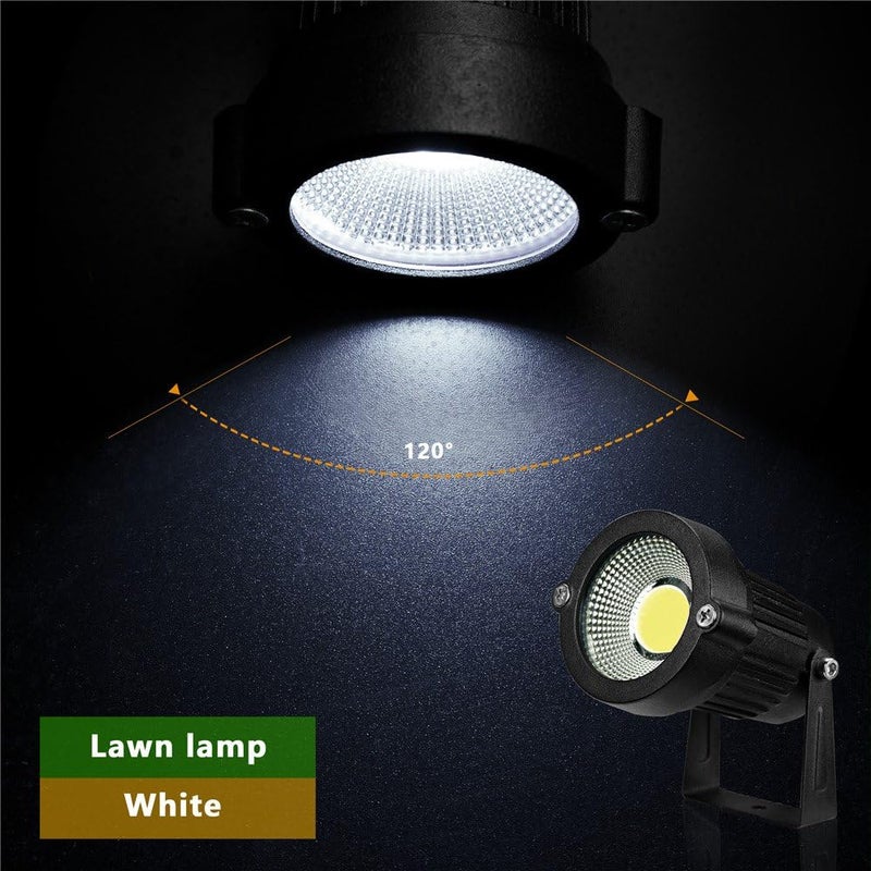 Z_جوده وثقه Outdoor Landscape LED Lighting 5W Waterproof Graden Lights COB Led Spotlights with Spiked Stand for Lawn Decorative Lamp US 3- Plug 6500K Daylight White Lights (2 Packs) - Image 3